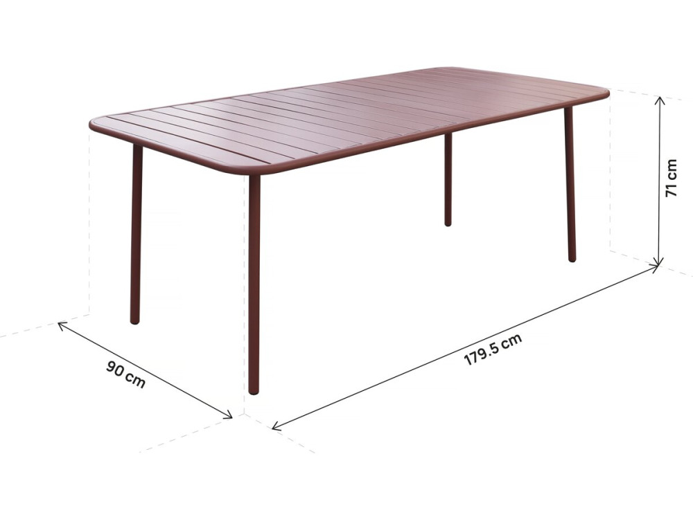 Table jardin en métal "Bilbao" - 180 x 90 x 71 cm - Terracotta