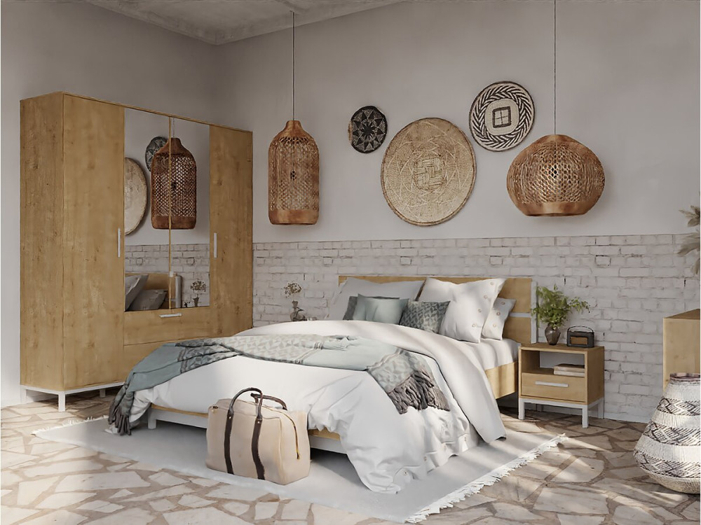 Lit Double "Craft" - 160 x 200 cm - Marron/Blanc