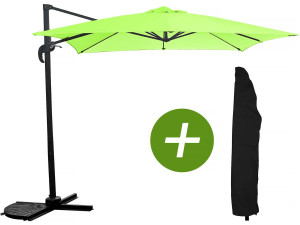 Parasol jardin déporté "Soleil" - Carré - 2.5 x 2.5 m - Vert + Housse de protection