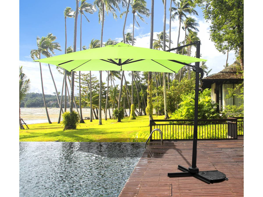 Parasol jardin déporté "Soleil" - Carré - 2.5 x 2.5 m - Vert + Housse de protection