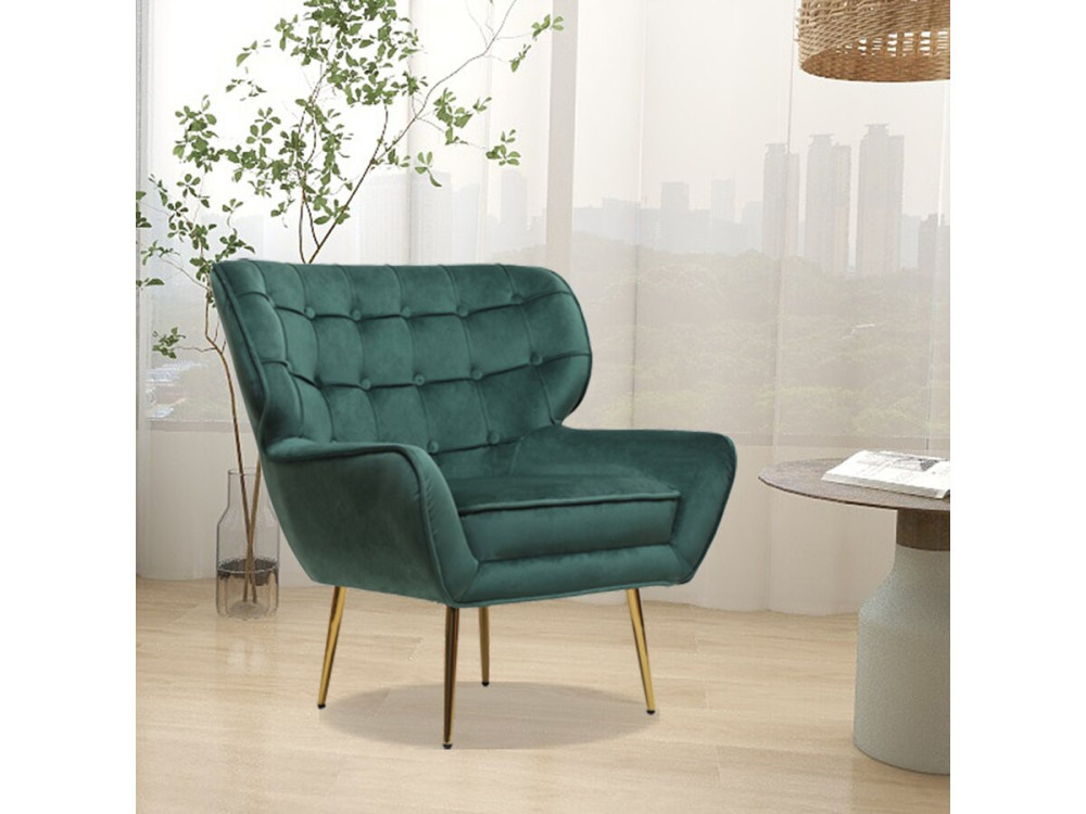 Fauteuil en velours "Austin" - 79 x 71 x 79.5 cm - Vert