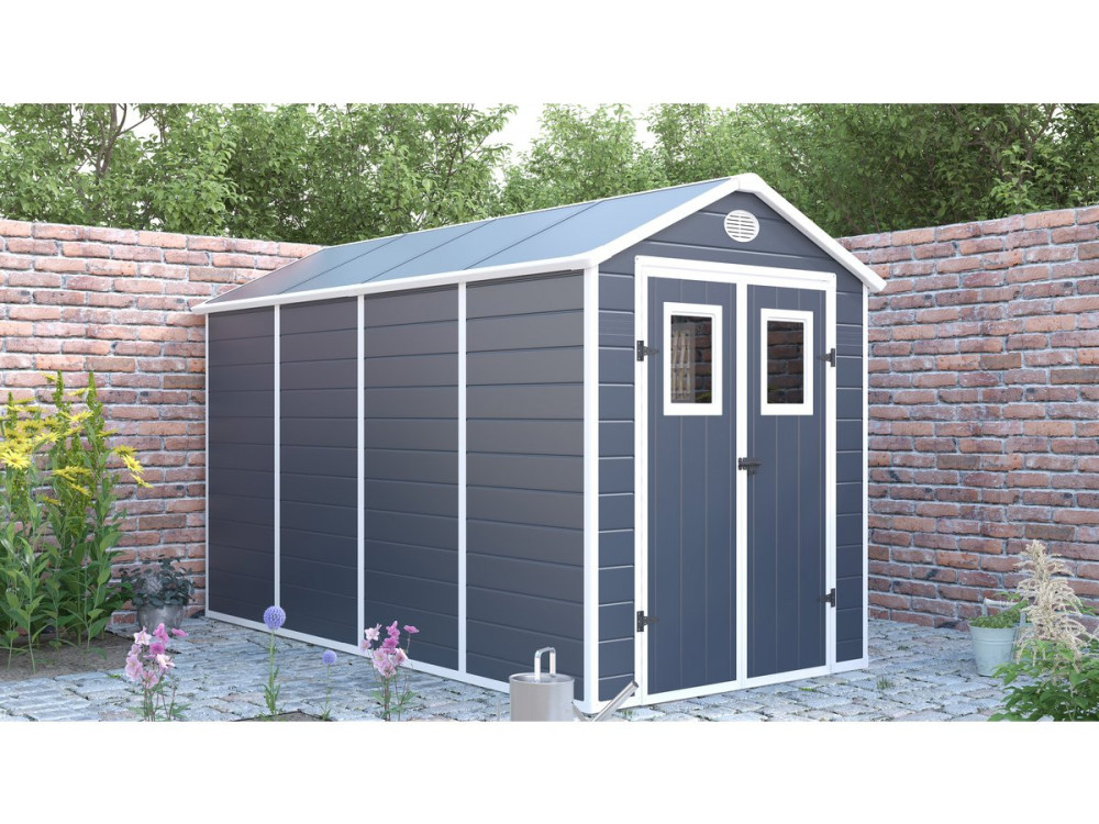 Abri de jardin résine "Texas" - 6.88 m² - kit d'ancrage inclus - Anthracite