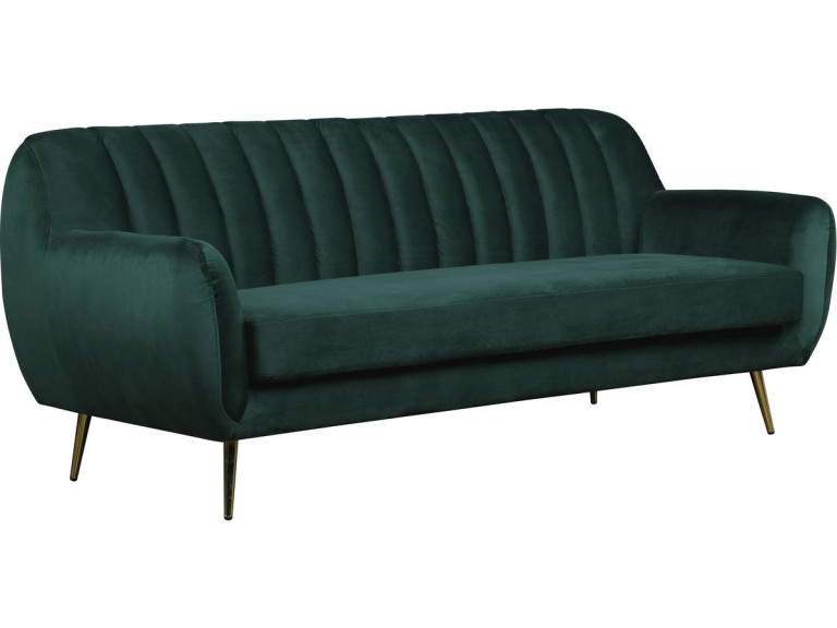 Canapé fixe en velours "Evans" - 195 x 84 x 82 cm - 3 places - Vert foncé