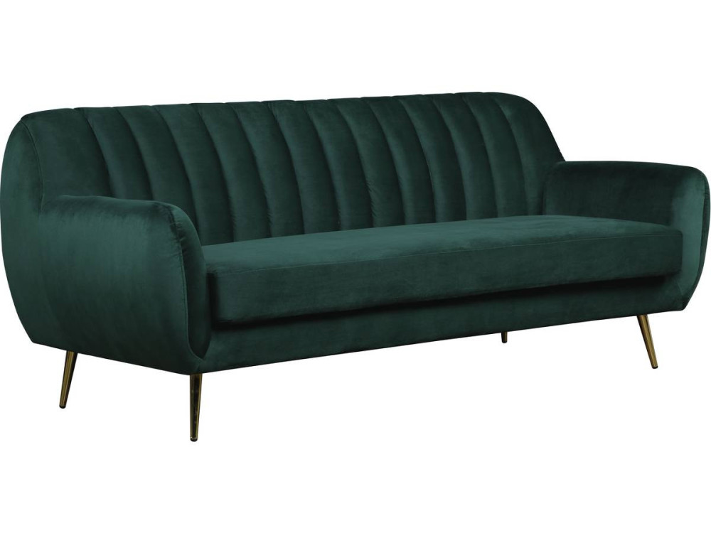 Canapé fixe en velours "Evans" - 195 x 84 x 82 cm - 3 places - Vert foncé