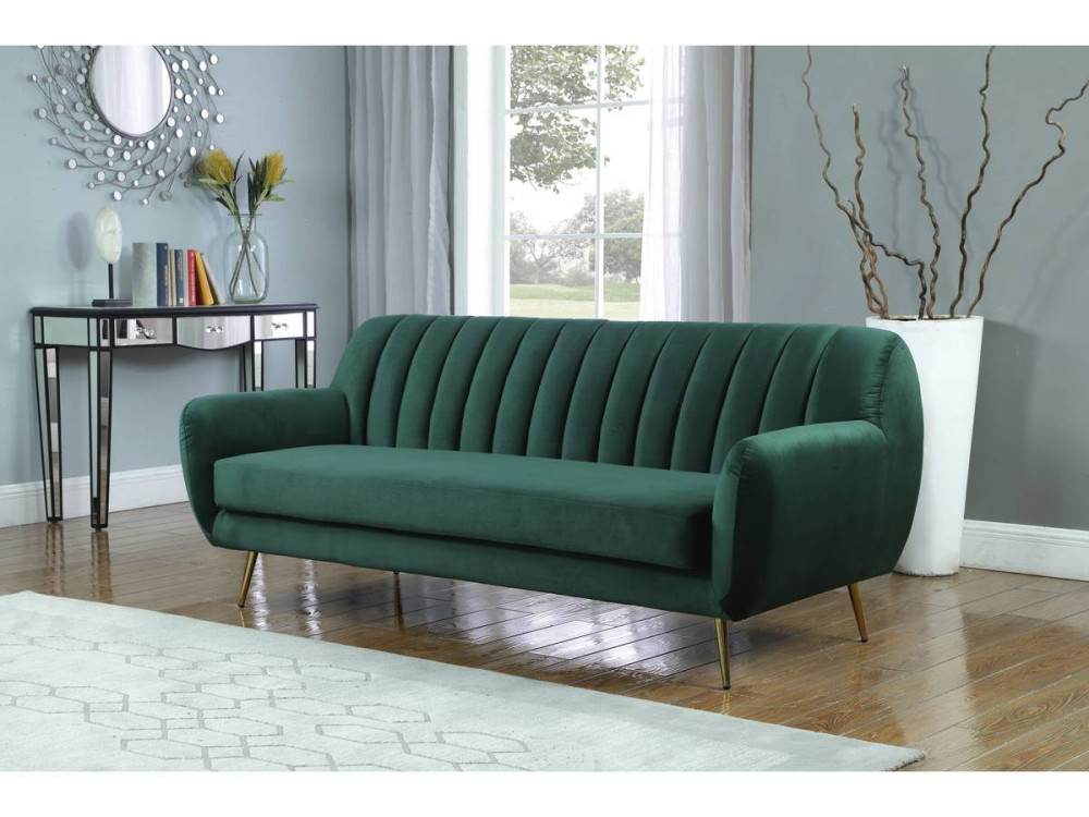 Canapé fixe en velours "Evans" - 195 x 84 x 82 cm - 3 places - Vert foncé