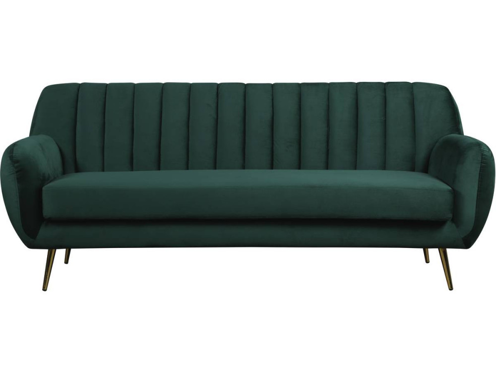 Canapé fixe en velours "Evans" - 195 x 84 x 82 cm - 3 places - Vert foncé