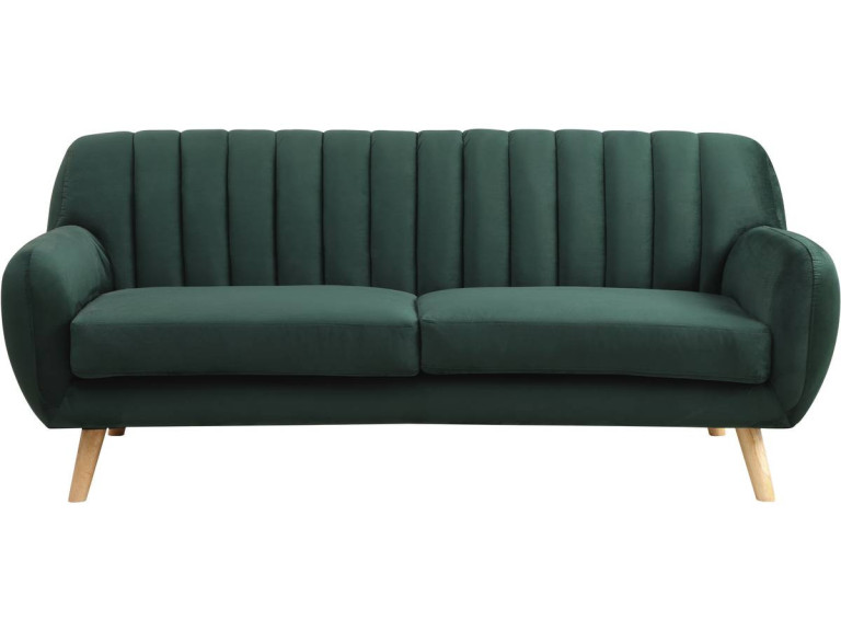 Canapé scandinave fixe en velours "Jarvis" - 3 places - Vert foncé.