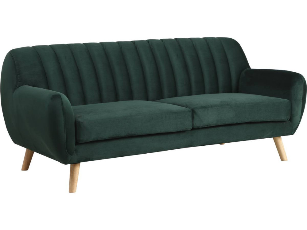 Canapé scandinave fixe en velours "Jarvis" - 3 places - Vert foncé.