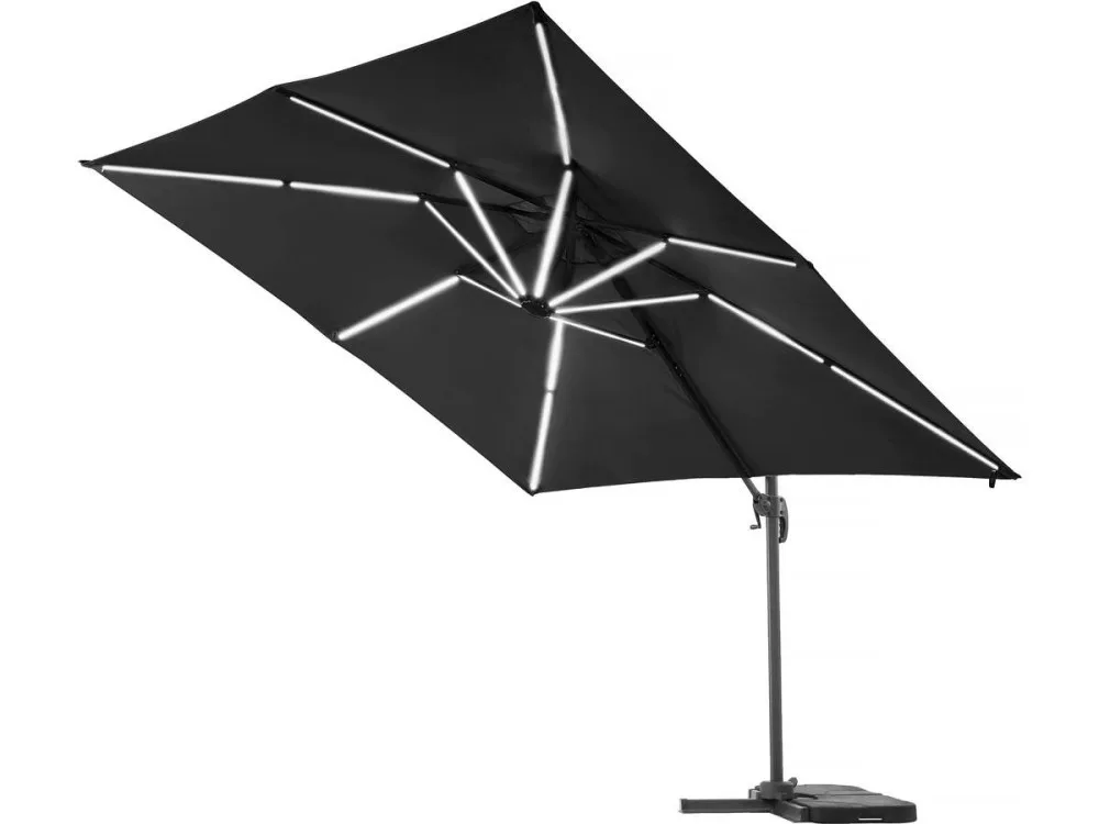 Parasol jardin déporté LED Alu "Sun 4 Luxe" - Rectangle - 3 x 4 m - Noir