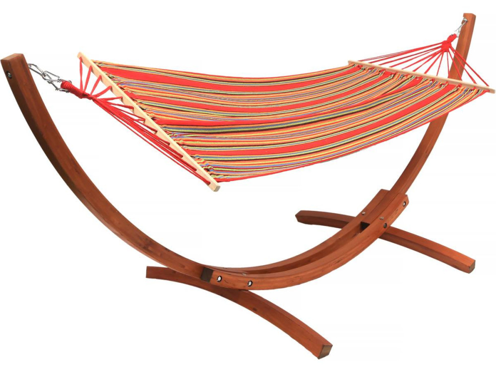 Hamac bois avec toile en coton "Dallas" - 3 m - Rouge mélangé