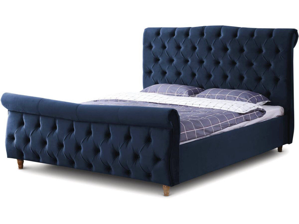 Lit en velours "Richard" - 160 x 200 cm - Bleu