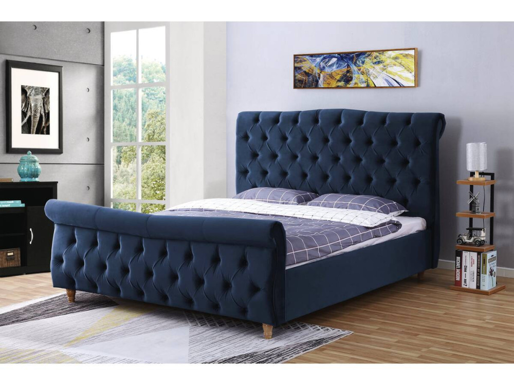 Lit en velours "Richard" - 160 x 200 cm - Bleu