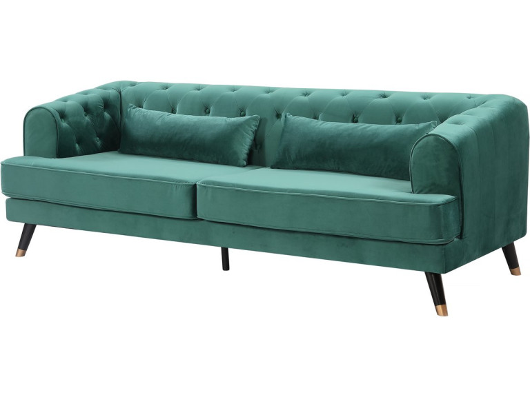 Canapé fixe en velours "Gloria" - 216 x 86 x 76 cm - 3 places - Vert foncé