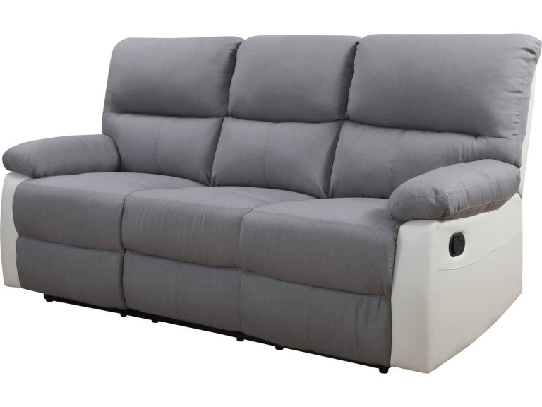 Canapé relax "Lincoln" - 197 x 89 x 103 cm - 3 places - Blanc / Gris clair