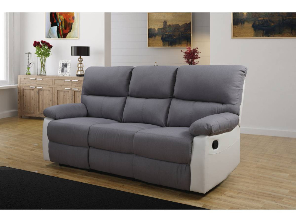 Canapé relax "Lincoln" - 197 x 89 x 103 cm - 3 places - Blanc / Gris clair