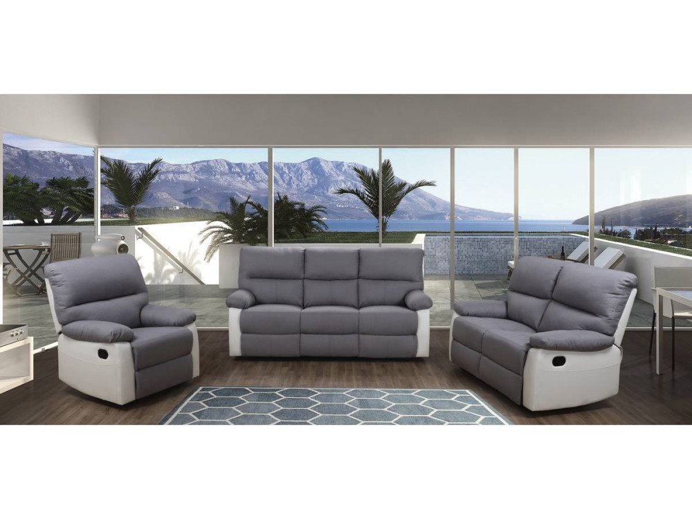 Canapé relax "Lincoln" - 197 x 89 x 103 cm - 3 places - Blanc / Gris clair