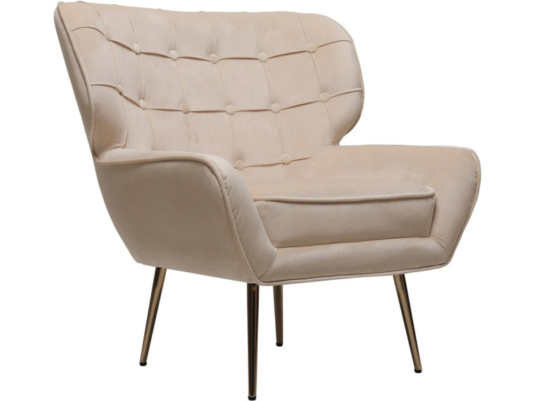 Fauteuil en velours "Austin" - 79 x 71 x 79.5 cm - Beige