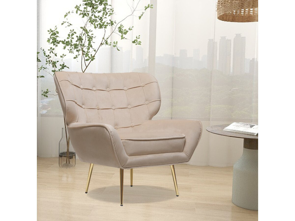 Fauteuil en velours "Austin" - 79 x 71 x 79.5 cm - Beige