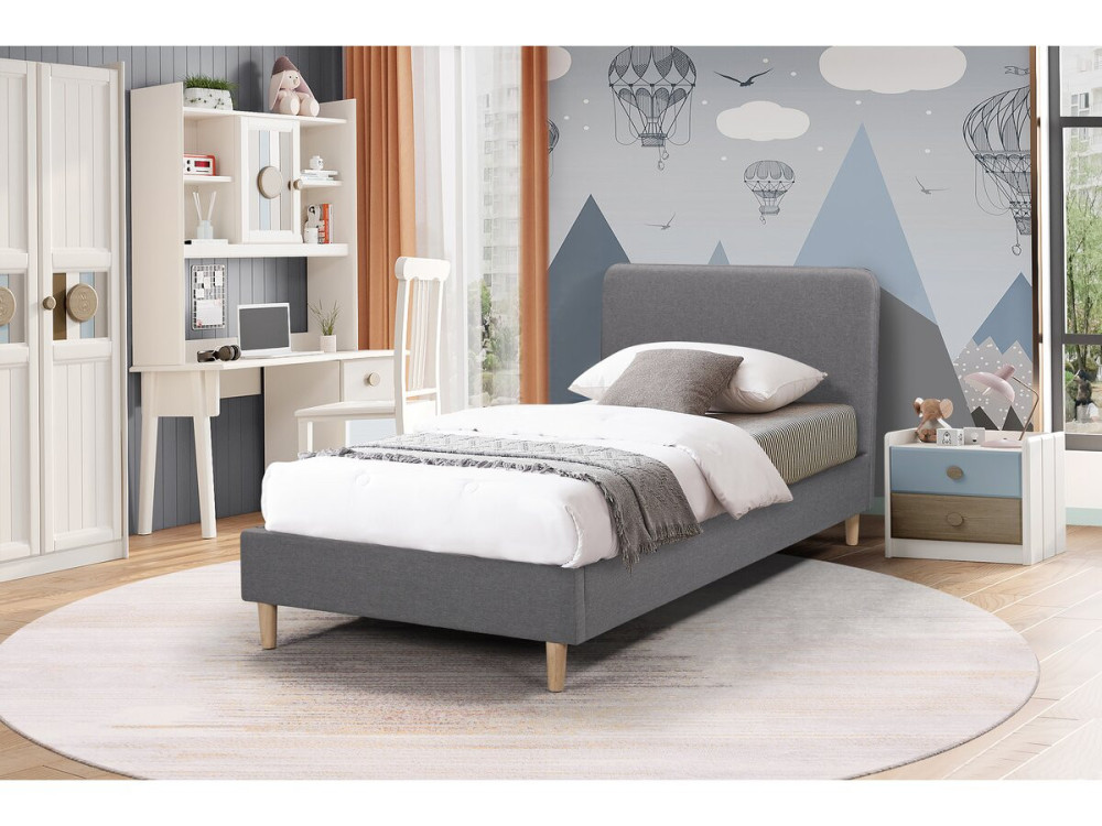 Lit simple en tissu "Louise" 90 x 190 cm - Gris