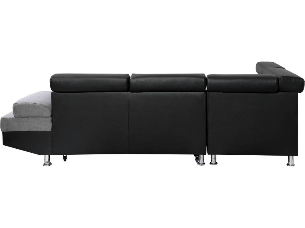 Canapé d'angle convertible "Sophia luxe" - 265 x 190.5 x 80/91 cm - Noir / Gris - 5 places - Angle gauche
