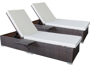 Lot de 2 bains de soleil en résine tressée avec coussins "Alice" - Beige