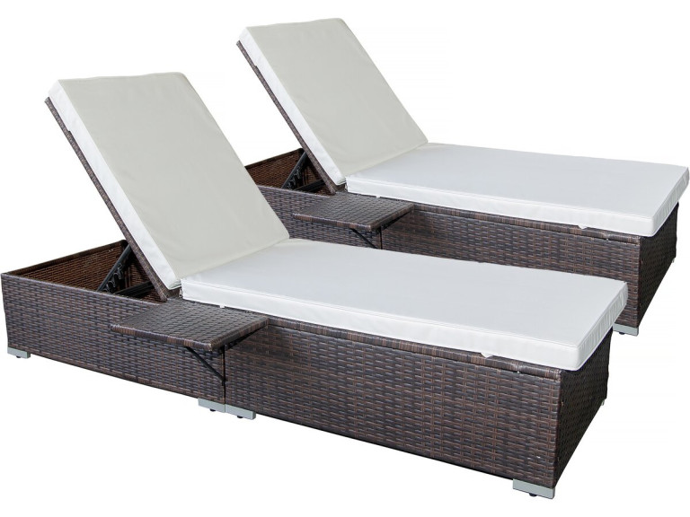 Lot de 2 bains de soleil en résine tressée avec coussins "Alice" - Beige