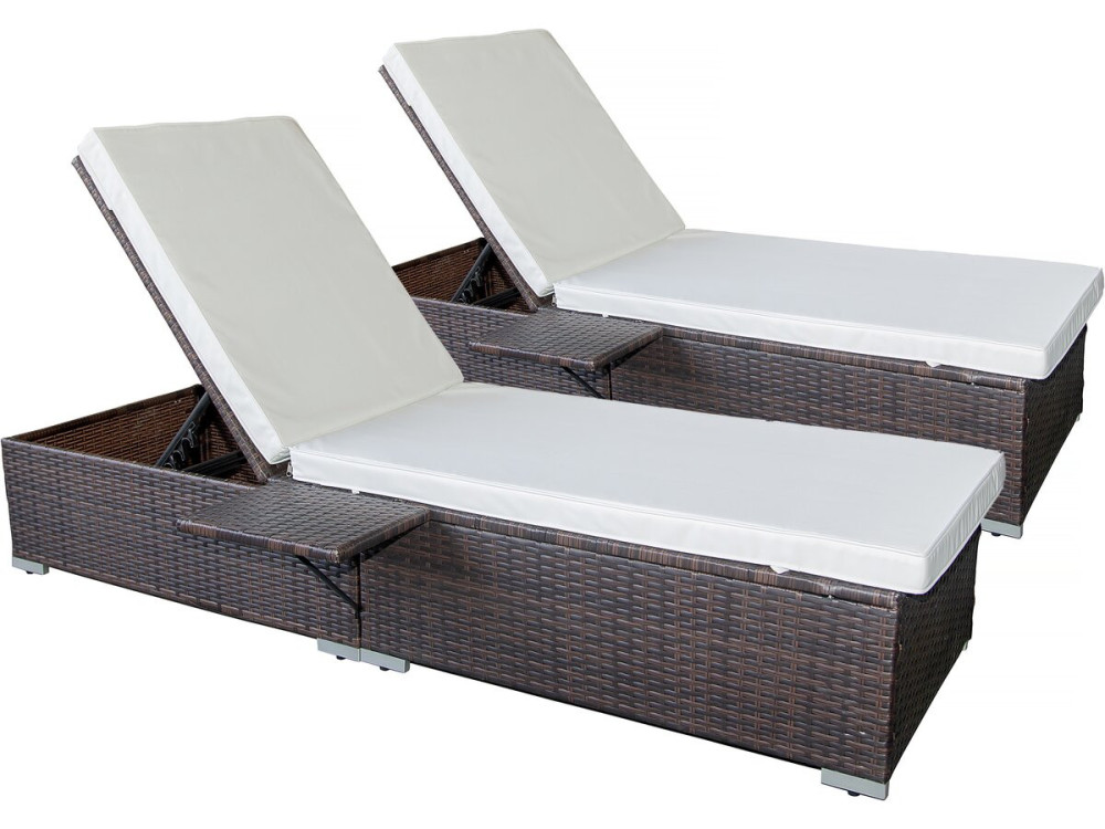 Lot de 2 bains de soleil en résine tressée avec coussins "Alice" - Beige