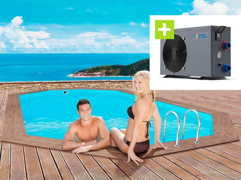 Piscine bois " Rio 120" - 5.60 x 3.70 x 1.24 m +  Pompe à chaleur - Puissance 6.1 kW