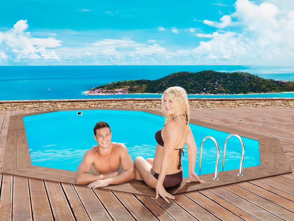 Piscine bois " Rio 120" - 5.60 x 3.70 x 1.24 m +  Pompe à chaleur - Puissance 6.1 kW