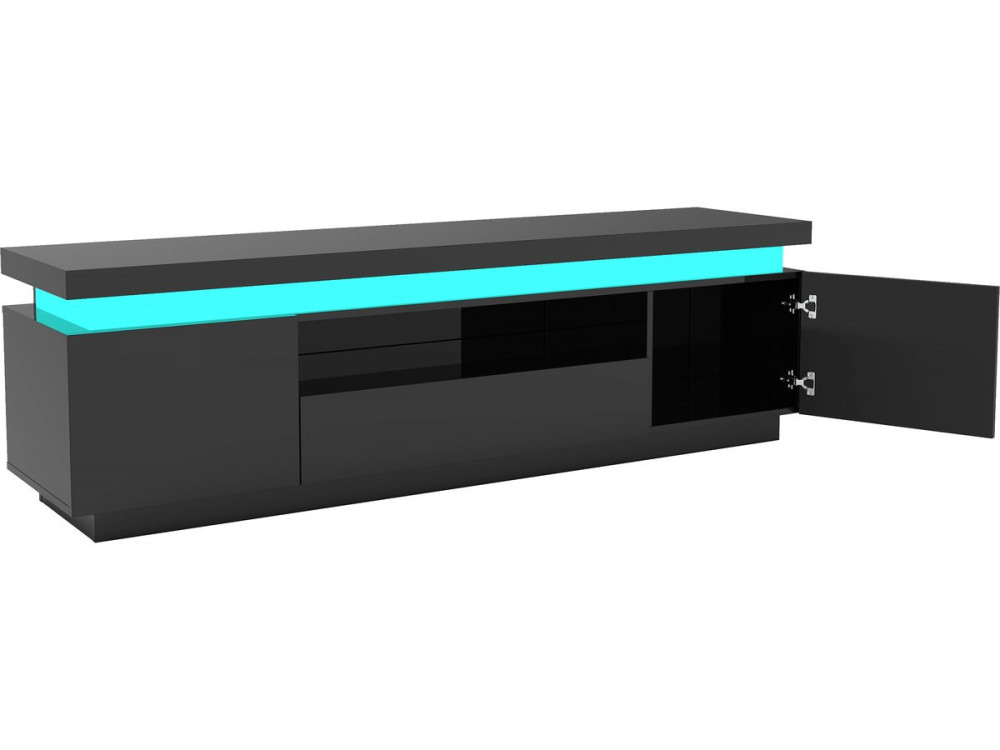 Meuble TV LED laqué "Ruth" - 165 x 40 x 49 cm - Noir