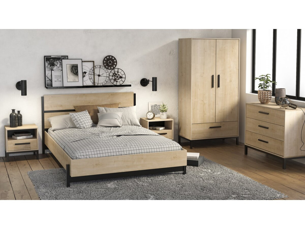 Lit Double "Craft" - Bois - 160 x 200 cm - Marron