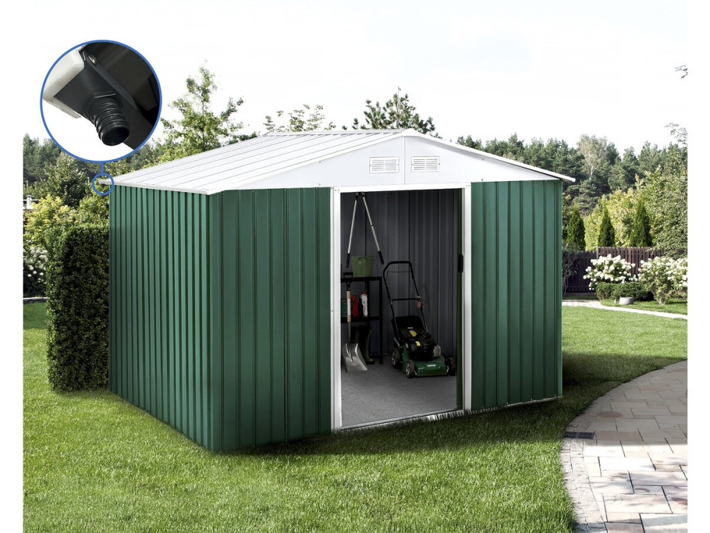 Abri de jardin métal - "Rosas " - 7,06 m² avec gouttière - Vert