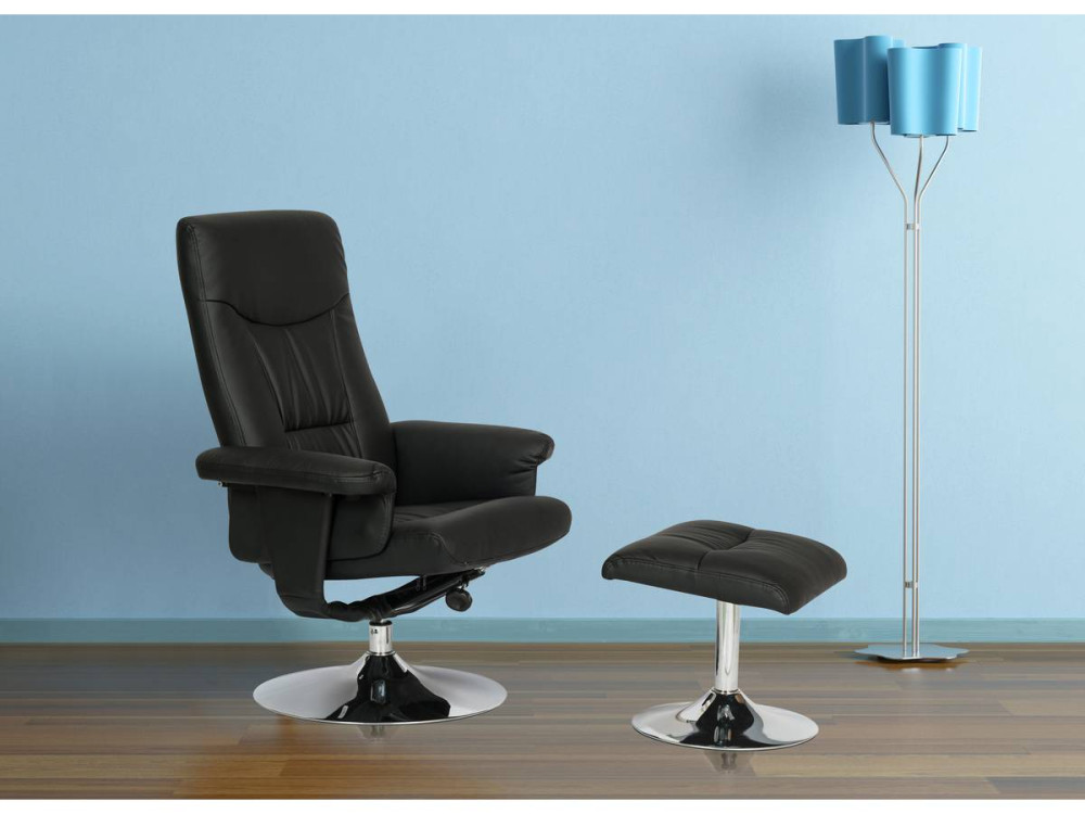 Fauteuil relax + repose-pieds "Louis" - 1 place - Noir