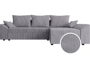 Canapé d'angle convertible avec coffre "Vaugirard 2" en velours côtelé - 3 places - Gris