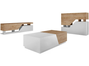 Ensemble de salon "Ceelias" - Buffet haut + table basse + meuble tv - Blanc/Marron