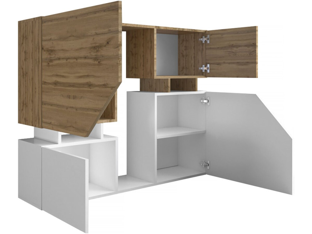 Ensemble de salon "Ceelias" - Buffet haut + table basse + meuble tv - Blanc/Marron