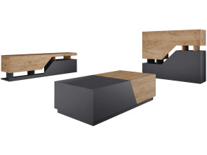 Ensemble de salon "Ceelias" - Buffet haut + table basse + meuble tv - Noir/Marron