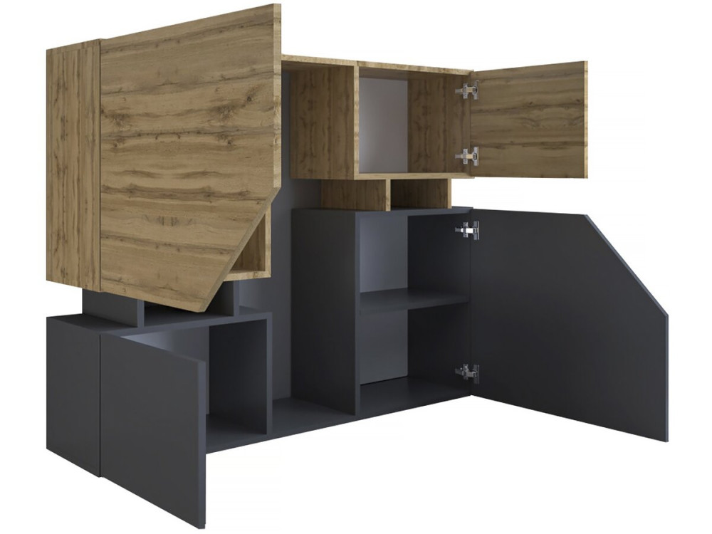 Ensemble de salon "Ceelias" - Buffet haut + table basse + meuble tv - Noir/Marron