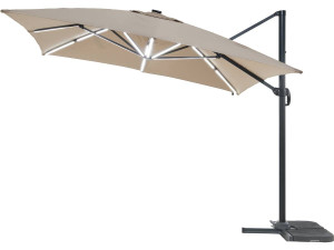 Parasol jardin déporté led alu "Sun 3 Luxe" 3 x 3 m - Taupe