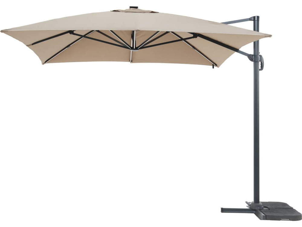 Parasol jardin déporté led alu "Sun 3 Luxe" 3 x 3 m - Taupe