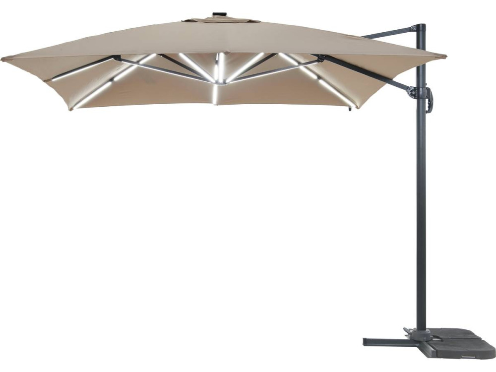 Parasol jardin déporté led alu "Sun 3 Luxe" 3 x 3 m - Taupe