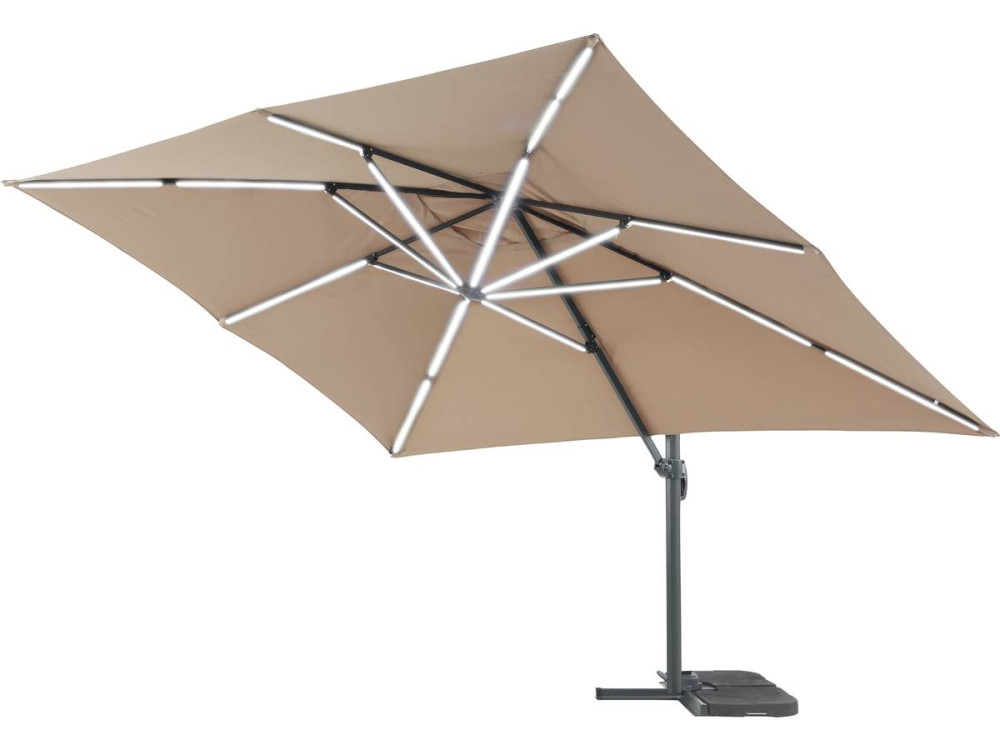 Parasol jardin déporté led alu "Sun 3 Luxe" 3 x 3 m - Taupe