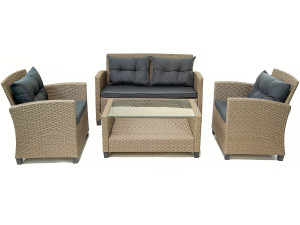 Salon de jardin bas 4 places en résine "Joe" - Beige/Gris