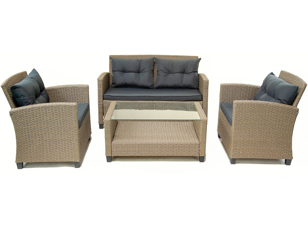 Salon de jardin bas 4 places en résine "Joe" - Beige/Gris