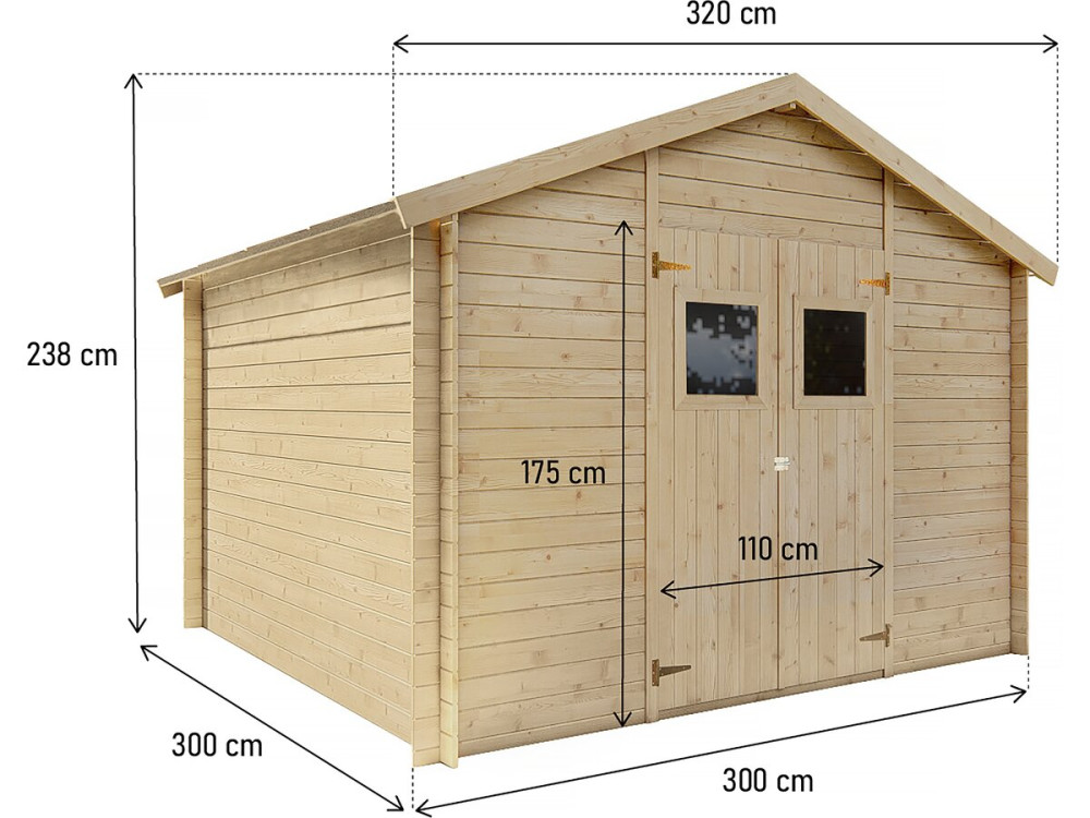 Abri de jardin bois 9m2 "Gers" - 300 x 300 x 238 cm - 19 mm