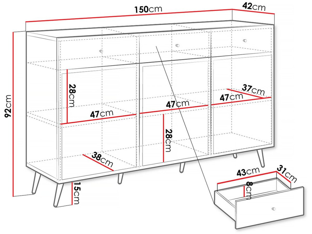 Buffet "Temerra " 150 x 42 x 92 cm - Noir