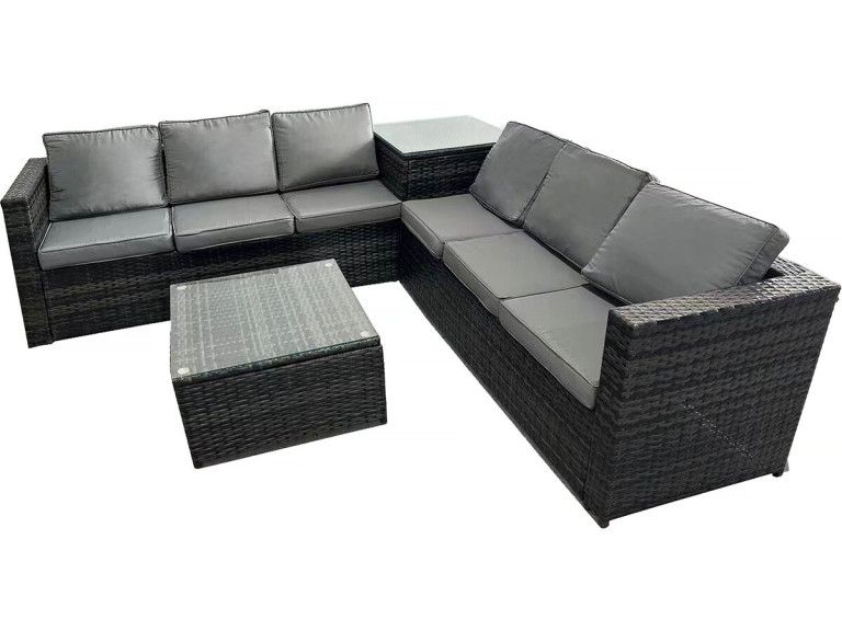 Salon de jardin en résine tressée 6 places "Katy" - Gris