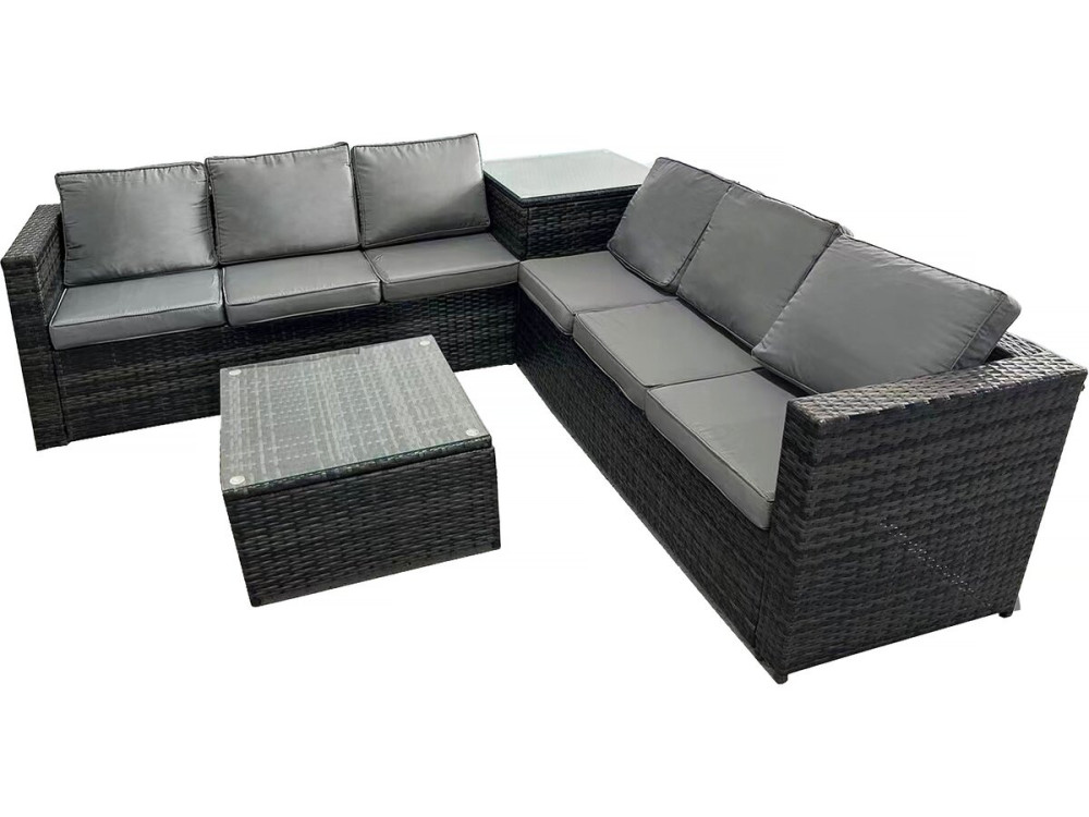 Salon de jardin en résine tressée 6 places "Katy" - Gris