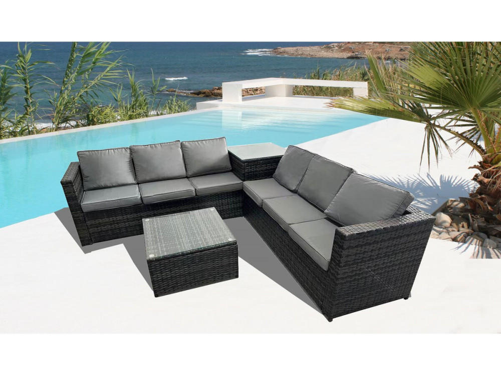 Salon de jardin en résine tressée 6 places "Katy" - Gris