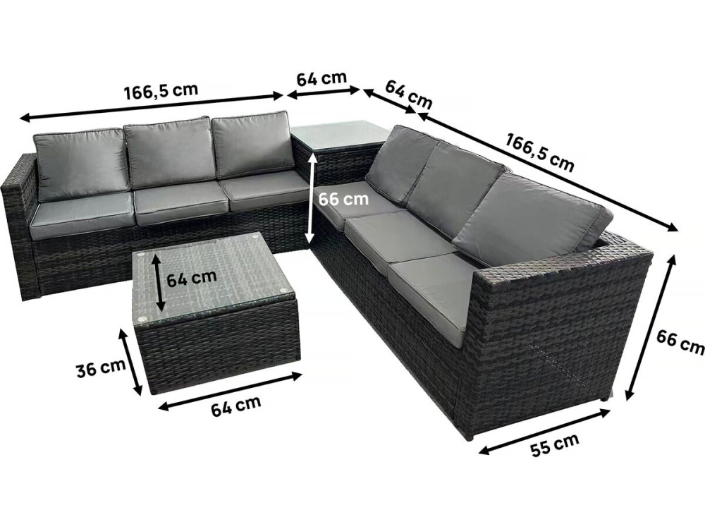 Salon de jardin en résine tressée 6 places "Katy" - Gris